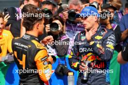 (L to R): Pole sitter Lando Norris (GBR) McLaren in qualifying parc ferme with second placed Max Verstappen (NLD) Red Bull Racing. 24.08.2024. Formula 1 World Championship, Rd 15, Dutch Grand Prix, Zandvoort, Netherlands, Qualifying Day.