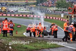 Marshals clear the circuit after Logan Sargeant (USA) Williams Racing FW46 crashed in the third practice session. 24.08.2024. Formula 1 World Championship, Rd 15, Dutch Grand Prix, Zandvoort, Netherlands, Qualifying Day.