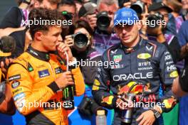 (L to R): Pole sitter Lando Norris (GBR) McLaren in qualifying parc ferme with second placed Max Verstappen (NLD) Red Bull Racing. 24.08.2024. Formula 1 World Championship, Rd 15, Dutch Grand Prix, Zandvoort, Netherlands, Qualifying Day.