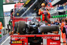 The Williams Racing FW46 of Logan Sargeant (USA) Williams Racing is recovered back to the pits on the back of a truck after he crashed in the third practice session. 24.08.2024. Formula 1 World Championship, Rd 15, Dutch Grand Prix, Zandvoort, Netherlands, Qualifying Day.