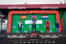 The podium (L to R): Nerea Marti (ESP) Campos Racing, second; Abbi Pulling (GBR) Rodin Motorsport, race winner; Maya Weug (NLD) Prema, third. 25.08.2024. FIA Formula Academy, Rd 4, Race 1, Zandvoort, Netherlands, Sunday.