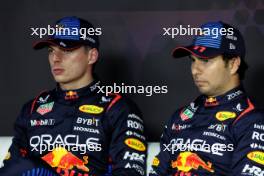 (L to R): Max Verstappen (NLD) Red Bull Racing and team mate Sergio Perez (MEX) Red Bull Racing in the post qualifying FIA Press Conference. 08.03.2024. Formula 1 World Championship, Rd 2, Saudi Arabian Grand Prix, Jeddah, Saudi Arabia, Qualifying Day.
