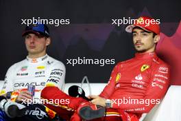 (L to R): Max Verstappen (NLD) Red Bull Racing and Charles Leclerc (MON) Ferrari in the post race FIA Press Conference. 09.03.2024. Formula 1 World Championship, Rd 2, Saudi Arabian Grand Prix, Jeddah, Saudi Arabia, Race Day.