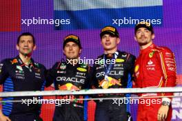 The podium (L to R): Jerome Lafarge, Red Bull Racing; Sergio Perez (MEX) Red Bull Racing, second; Max Verstappen (NLD) Red Bull Racing, race winner; Charles Leclerc (MON) Ferrari, third. 09.03.2024. Formula 1 World Championship, Rd 2, Saudi Arabian Grand Prix, Jeddah, Saudi Arabia, Race Day.