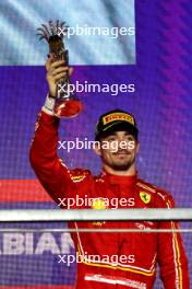 Charles Leclerc (MON) Ferrari celebrates his third position on the podium. 09.03.2024. Formula 1 World Championship, Rd 2, Saudi Arabian Grand Prix, Jeddah, Saudi Arabia, Race Day.