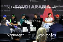 (L to R): Yuki Tsunoda (JPN) RB; Valtteri Bottas (FIN) Sauber; Lance Stroll (CDN) Aston Martin F1 Team; Nico Hulkenberg (GER) Haas F1 Team; George Russell (GBR) Mercedes AMG F1; and Charles Leclerc (MON) Ferrari, in the FIA Press Conference. 06.03.2024. Formula 1 World Championship, Rd 2, Saudi Arabian Grand Prix, Jeddah, Saudi Arabia, Preparation Day.
