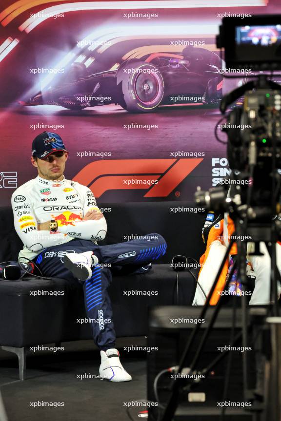 Max Verstappen (NLD) Red Bull Racing in the post race FIA Press