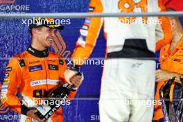 Race winner Lando Norris (GBR) McLaren celebrates on the podium. 22.09.2024. Formula 1 World Championship, Rd 18, Singapore Grand Prix, Marina Bay Street Circuit, Singapore, Race Day.