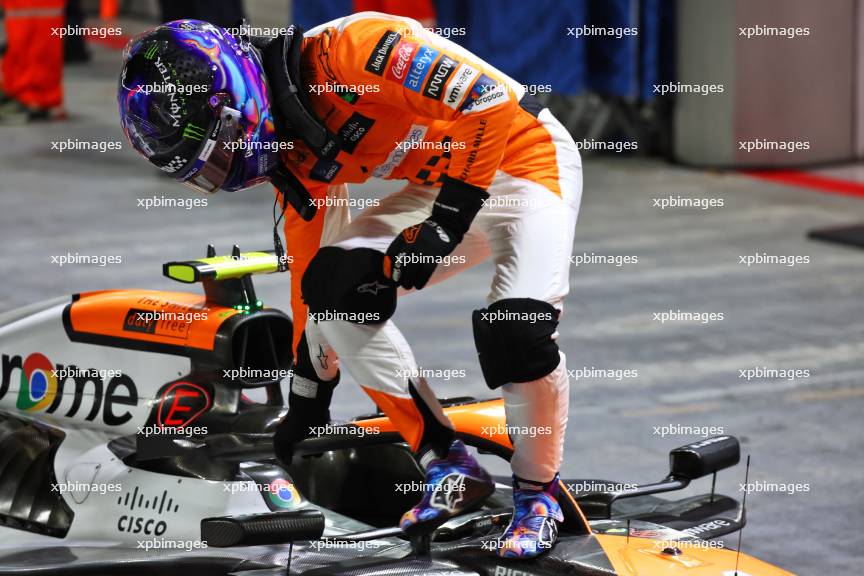 Pole sitter Lando Norris (GBR) McLaren MCL38 in qualifying parc ferme