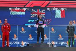 The podium (L to R): Maya Weug (NLD) Prema, second; Abbi Pulling (GBR) Rodin Motorsport, race winner; Doriane Pin (FRA) Prema Racing, third. 22.09.2024. FIA Formula Academy, Rd 5, Race 2, Marina Bay Street Circuit, Singapore, Sunday.