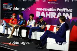 (L to R): Charles Leclerc (MON) Ferrari; Pierre Gasly (FRA) Alpine F1 Team; Yuki Tsunoda (JPN) RB; Max Verstappen (NLD) Red Bull Racing, in the FIA Press Conference. 23.02.2024. Formula 1 Testing, Sakhir, Bahrain, Day Three.