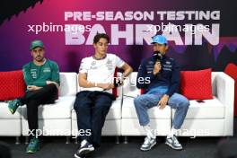 (L to R): Fernando Alonso (ESP) Aston Martin F1 Team; George Russell (GBR) Mercedes AMG F1 and Alexander Albon (THA) Williams Racing in the FIA Press Conference. 22.02.2024. Formula 1 Testing, Sakhir, Bahrain, Day Two.