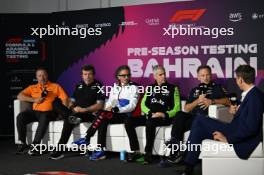 (L to R): Zak Brown (USA) McLaren Executive Director; Bruno Famin (FRA) Alpine Motorsports Vice President; Laurent Mekies (FRA) RB Technical Director; Alessandro Alunni Bravi (ITA) Sauber Managing Director and Team Representative; Christian Horner (GBR) Red Bull Racing Team Principal, in the FIA Press Conference. 22.02.2024. Formula 1 Testing, Sakhir, Bahrain, Day Two.