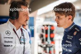 (L to R): Gaetan Jego, Williams Racing Race Engineer with Logan Sargeant (USA) Williams Racing. 21.02.2024. Formula 1 Testing, Sakhir, Bahrain, Day One.