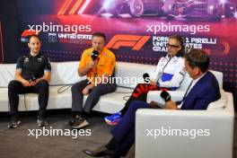 (L to R): Oliver Oakes (GBR) Alpine F1 Team Team Principal; Zak Brown (USA) McLaren Executive Director; and Laurent Mekies (FRA) RB Technical Director, in the FIA Press Conference. 18.10.2024. Formula 1 World Championship, Rd 19, United States Grand Prix, Austin, Texas, USA, Sprint Qualifying Day