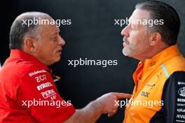 (L to R): Frederic Vasseur (FRA) Ferrari Team Principal with Zak Brown (USA) McLaren Executive Director. 18.10.2024. Formula 1 World Championship, Rd 19, United States Grand Prix, Austin, Texas, USA, Sprint Qualifying Day