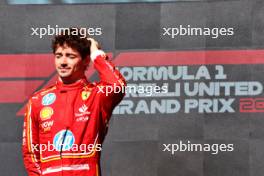 Race winner Charles Leclerc (MON) Ferrari celebrates on the podium. 20.10.2024. Formula 1 World Championship, Rd 19, United States Grand Prix, Austin, Texas, USA, Race Day.