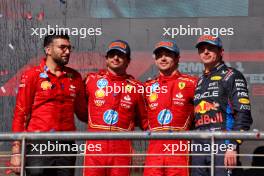 The podium (L to R): Ravin Jain (GBR) Ferrari Strategy Director; Carlos Sainz Jr (ESP) Ferrari, second; Charles Leclerc (MON) Ferrari, race winner; Max Verstappen (NLD) Red Bull Racing, third. 20.10.2024. Formula 1 World Championship, Rd 19, United States Grand Prix, Austin, Texas, USA, Race Day.