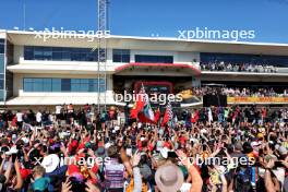 The podium (L to R): Carlos Sainz Jr (ESP) Ferrari, second; Charles Leclerc (MON) Ferrari, race winner; Max Verstappen (NLD) Red Bull Racing, third. 20.10.2024. Formula 1 World Championship, Rd 19, United States Grand Prix, Austin, Texas, USA, Race Day.