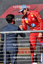 Race winner Charles Leclerc (MON) Ferrari celebrates on the podium. 20.10.2024. Formula 1 World Championship, Rd 19, United States Grand Prix, Austin, Texas, USA, Race Day.