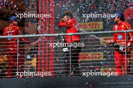 (L to R): Race winner Charles Leclerc (MON) Ferrari celebrates on the podium with Ravin Jain (GBR) Ferrari Strategy Director and Carlos Sainz Jr (ESP) Ferrari. 20.10.2024. Formula 1 World Championship, Rd 19, United States Grand Prix, Austin, Texas, USA, Race Day.