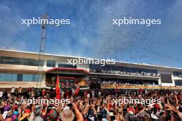 The podium (L to R): Carlos Sainz Jr (ESP) Ferrari, second; Charles Leclerc (MON) Ferrari, race winner; Max Verstappen (NLD) Red Bull Racing, third. 20.10.2024. Formula 1 World Championship, Rd 19, United States Grand Prix, Austin, Texas, USA, Race Day.