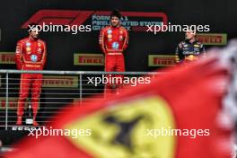 The podium (L to R): Carlos Sainz Jr (ESP) Ferrari, second; Charles Leclerc (MON) Ferrari, race winner; Max Verstappen (NLD) Red Bull Racing, third. 20.10.2024. Formula 1 World Championship, Rd 19, United States Grand Prix, Austin, Texas, USA, Race Day.