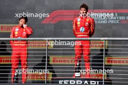 (L to R): Second placed Carlos Sainz Jr (ESP) Ferrari and race winner Charles Leclerc (MON) Ferrari on the podium. 20.10.2024. Formula 1 World Championship, Rd 19, United States Grand Prix, Austin, Texas, USA, Race Day.