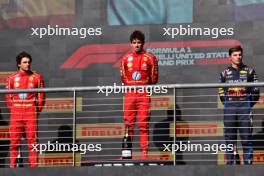 The podium (L to R): Carlos Sainz Jr (ESP) Ferrari, second; Charles Leclerc (MON) Ferrari, race winner; Max Verstappen (NLD) Red Bull Racing, third. 20.10.2024. Formula 1 World Championship, Rd 19, United States Grand Prix, Austin, Texas, USA, Race Day.