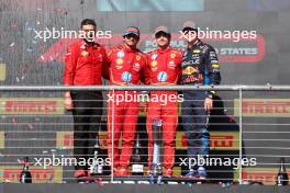 Ravin Jain (GBR) Ferrari Strategy Director  with 1st place Charles Leclerc (MON) Ferrari SF-24, 2nd place Carlos Sainz Jr (ESP) Ferrari SF-24 and 3rd place Max Verstappen (NLD) Red Bull Racing RB20. 20.10.2024. Formula 1 World Championship, Rd 19, United States Grand Prix, Austin, Texas, USA, Race Day.