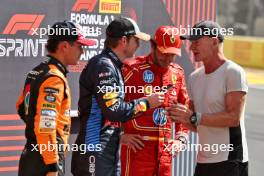 Sprint top three in parc ferme (L to R): Lando Norris (GBR) McLaren, third; Max Verstappen (NLD) Red Bull Racing, winner; Carlos Sainz Jr (ESP) Ferrari, second; Sting (GBR) Musician. 19.10.2024. Formula 1 World Championship, Rd 19, United States Grand Prix, Austin, Texas, USA, Sprint and Qualifying Day.