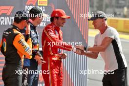 Sprint top three in parc ferme (L to R): Lando Norris (GBR) McLaren, third; Max Verstappen (NLD) Red Bull Racing, winner; Carlos Sainz Jr (ESP) Ferrari, second; Sting (GBR) Musician. 19.10.2024. Formula 1 World Championship, Rd 19, United States Grand Prix, Austin, Texas, USA, Sprint and Qualifying Day.