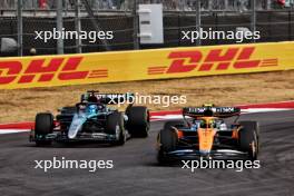 Lando Norris (GBR) McLaren MCL38 and George Russell (GBR) Mercedes AMG F1 W15 battle for position. 19.10.2024. Formula 1 World Championship, Rd 19, United States Grand Prix, Austin, Texas, USA, Sprint and Qualifying Day.