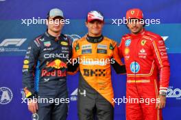 Qualifying top three in parc ferme (L to R): Max Verstappen (NLD) Red Bull Racing, second; Lando Norris (GBR) McLaren, pole position; Carlos Sainz Jr (ESP) Ferrari, third. 19.10.2024. Formula 1 World Championship, Rd 19, United States Grand Prix, Austin, Texas, USA, Sprint and Qualifying Day.