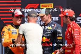 Top three in Sprint parc ferme (L to R): Lando Norris (GBR) McLaren, third; Max Verstappen (NLD) Red Bull Racing; Carlos Sainz Jr (ESP) Ferrari, third. 19.10.2024. Formula 1 World Championship, Rd 19, United States Grand Prix, Austin, Texas, USA, Sprint and Qualifying Day.