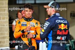 (L to R): Pole sitter Lando Norris (GBR) McLaren in qualifying parc ferme with second placed Max Verstappen (NLD) Red Bull Racing. 19.10.2024. Formula 1 World Championship, Rd 19, United States Grand Prix, Austin, Texas, USA, Sprint and Qualifying Day.