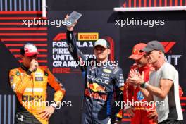 Top three in Sprint parc ferme (L to R): Lando Norris (GBR) McLaren, third; Max Verstappen (NLD) Red Bull Racing; Carlos Sainz Jr (ESP) Ferrari, third; Sting (GBR) Musician. 19.10.2024. Formula 1 World Championship, Rd 19, United States Grand Prix, Austin, Texas, USA, Sprint and Qualifying Day.