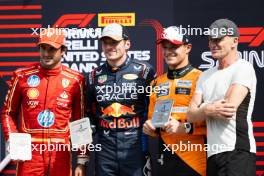 Top three in Sprint parc ferme (L to R): Lando Norris (GBR) McLaren, third; Max Verstappen (NLD) Red Bull Racing; Carlos Sainz Jr (ESP) Ferrari, third; Sting (GBR) Musician. 19.10.2024. Formula 1 World Championship, Rd 19, United States Grand Prix, Austin, Texas, USA, Sprint and Qualifying Day.