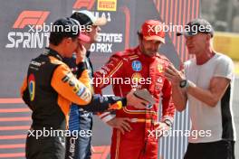 Sprint top three in parc ferme (L to R): Lando Norris (GBR) McLaren, third; Max Verstappen (NLD) Red Bull Racing, winner; Carlos Sainz Jr (ESP) Ferrari, second; Sting (GBR) Musician. 19.10.2024. Formula 1 World Championship, Rd 19, United States Grand Prix, Austin, Texas, USA, Sprint and Qualifying Day.