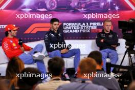 (L to R): Carlos Sainz Jr (ESP) Ferrari; Esteban Ocon (FRA) Alpine F1 Team; and Kevin Magnussen (DEN) Haas F1 Team, in the FIA Press Conference. 17.10.2024. Formula 1 World Championship, Rd 19, United States Grand Prix, Austin, Texas, USA, Preparation Day.