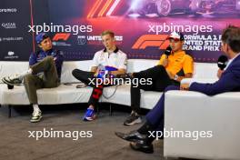 (L to R): Alexander Albon (THA) Williams Racing; Liam Lawson (NZL) RB; and Lando Norris (GBR) McLaren, in the FIA Press Conference. 17.10.2024. Formula 1 World Championship, Rd 19, United States Grand Prix, Austin, Texas, USA, Preparation Day.