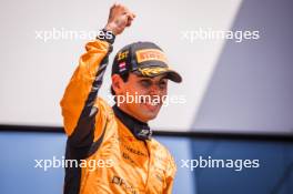 Race winner Gabriel Bortoleto (BRA) Invicta Racing celebrates on the podium. 30.06.2024. FIA Formula 2 Championship, Rd 7, Feature Race, Spielberg, Austria, Sunday.
