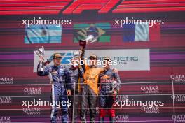 The podium (L to R): Franco Colapinto (ARG) MP Motorsport, second; Gabriel Bortoleto (BRA) Invicta Racing, race winner; Isack Hadjar (FRA) Campos Racing, third. 30.06.2024. FIA Formula 2 Championship, Rd 7, Feature Race, Spielberg, Austria, Sunday.