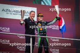 Race winner Joshua Durksen (PAR) AIX Racing celebrates on the podium. 14.09.2024. FIA Formula 2 Championship, Rd 12, Sprint Race, Baku, Azerbaijan, Saturday.