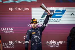 Jak Crawford (USA) Dams celebrates his second position on the podium. 14.09.2024. FIA Formula 2 Championship, Rd 12, Sprint Race, Baku, Azerbaijan, Saturday.