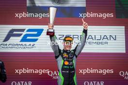 Race winner Joshua Durksen (PAR) AIX Racing celebrates on the podium. 14.09.2024. FIA Formula 2 Championship, Rd 12, Sprint Race, Baku, Azerbaijan, Saturday.