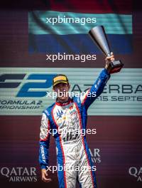 Race winner Richard Verschoor (NED) Trident celebrates on the podium. 15.09.2024. FIA Formula 2 Championship, Rd 12, Feature Race, Baku, Azerbaijan, Sunday.