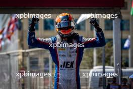 Race winner Richard Verschoor (NED) Trident celebrates on the podium. 15.09.2024. FIA Formula 2 Championship, Rd 12, Feature Race, Baku, Azerbaijan, Sunday.