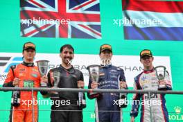 The podium (L to R): Dennis Hauger (DEN) MP Motorsport, second; Zak O'Sullivan (GBR) ART Grand Prix, race winner; Richard Verschoor (NED) Trident, third. 27.07.2024. Formula 2 Championship, Rd 10, Sprint Race, Spa-Francorchamps, Belgium, Saturday.