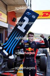 Race winner Isack Hadjar (FRA) Campos Racing celebrates in parc ferme. 28.07.2024. Formula 2 Championship, Rd 10, Feature Race, Spa-Francorchamps, Belgium, Sunday.